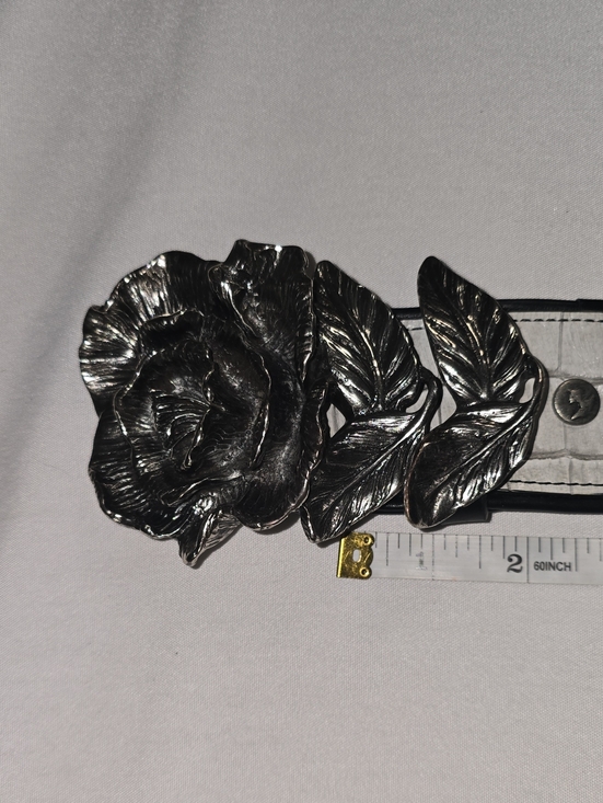 John Fluevog Accessories - John Fluevog Silver Rose and Leaf Belt Buckle